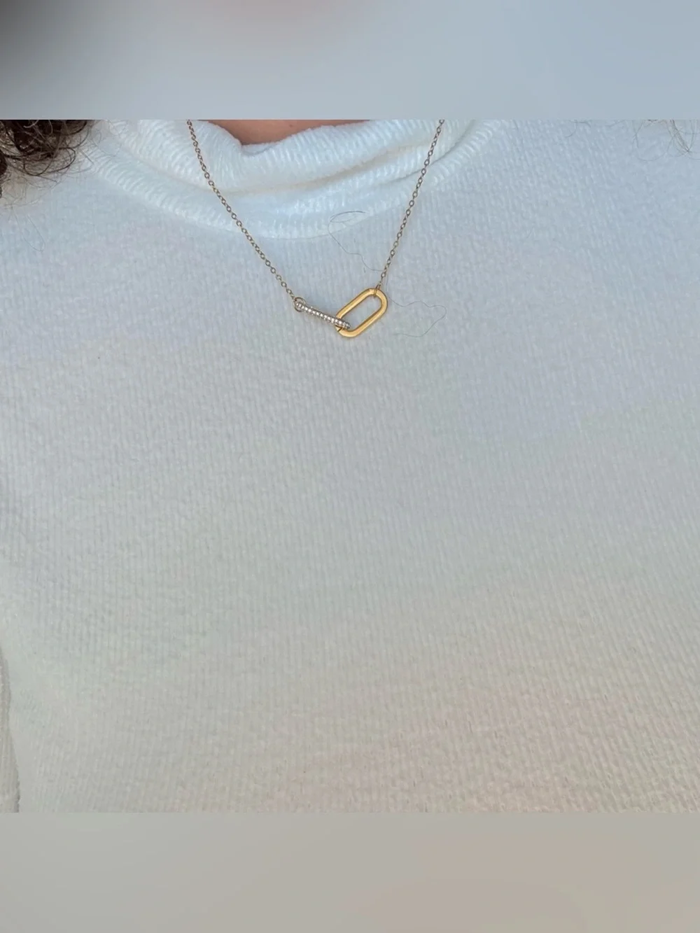 Gold Plated Stainless Steel Link Pendant Necklace with Cubic Zirconia